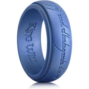 King Will Silicone Wedding Band for Men-8mm Width in Brown&Blue&Orange&Gold&Sliver, Breathable Rubber Wedding Ring with Unique Pattern Design Comfort Fit Size 8-14(Light Blue)