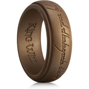 King Will Silicone Wedding Band for Men-8mm Width in Brown&Blue&Orange&Gold&Sliver, Breathable Rubber Wedding Ring with Unique Pattern Design Comfort Fit Size 8-14(Bronze)