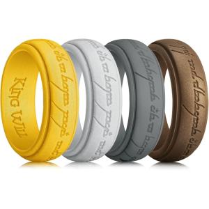King Will Silicone Wedding Band for Men-8mm Width in Brown&Blue&Orange&Gold&Sliver, Breathable Rubber Wedding Ring with Unique Pattern Design Comfort Fit Size 8-14(Gold+Gray+Silver+Bronze)