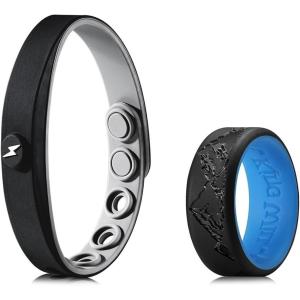 King Will Silicone Wedding Ring with Mountain Peak Design & Silicone Bracelets Set – For Men Women