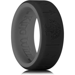 King Will Silicone Wedding Rings For Men, 4 Pack Rubber Wedding Bands with Celtic Knot Pattern, 8mm Wide 2.2mm Thick, Comfort Fit Size 13(Black & Grey)