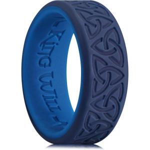 King Will Silicone Wedding Rings For Men, 4 Pack Rubber Wedding Bands with Celtic Knot Pattern, 8mm Wide 2.2mm Thick, Comfort Fit Size 13(Blue Two-Tone)