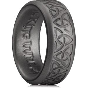 King Will Silicone Wedding Rings For Men, 4 Pack Rubber Wedding Bands with Celtic Knot Pattern, 8mm Wide 2.2mm Thick, Comfort Fit Size 13(Metallic Platinum)