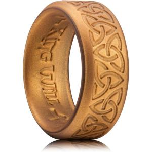 King Will Silicone Wedding Rings For Men, 4 Pack Rubber Wedding Bands with Celtic Knot Pattern, 8mm Wide 2.2mm Thick, Comfort Fit Size 13(Metallic copper)