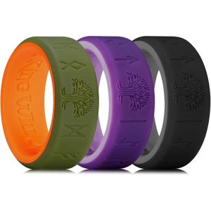 King Will Silicone Wedding Rings For Men, 4 Pack Rubber Wedding Bands with Celtic Knot Pattern, 8mm Wide 2.2mm Thick, Comfort Fit Size 13(Pack 3A)