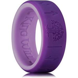King Will Silicone Wedding Rings For Men, 4 Pack Rubber Wedding Bands with Celtic Knot Pattern, 8mm Wide 2.2mm Thick, Comfort Fit Size 13(Purple Runes)
