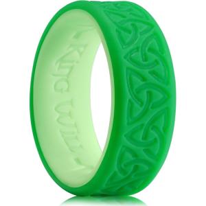 King Will Silicone Wedding Rings For Men, 4 Pack Rubber Wedding Bands with Celtic Knot Pattern, 8mm Wide 2.2mm Thick, Comfort Fit Size 13(Two-Tone Light Green)