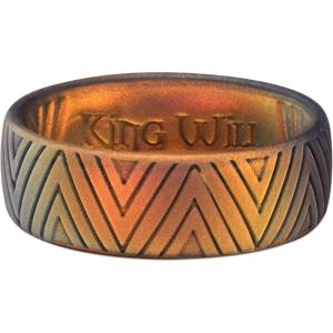 King Will Silicone Wedding Rings For Men, 6.6mm Wide 1.8mm Thick Triangular/Star/Flower Pattern Design Rubber Wedding Bands, Breathable Design, Comfort Fit Size 7-13(Gold+Gray+Orange)