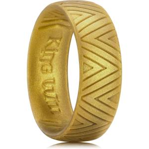 King Will Silicone Wedding Rings For Men, 6.6mm Wide 1.8mm Thick Triangular/Star/Flower Pattern Design Rubber Wedding Bands, Breathable Design, Comfort Fit Size 7-13(Golden Brown)