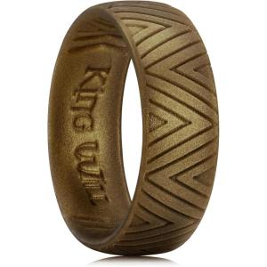 King Will Silicone Wedding Rings For Men, 6.6mm Wide 1.8mm Thick Triangular/Star/Flower Pattern Design Rubber Wedding Bands, Breathable Design, Comfort Fit Size 7-13(A-Metallic brown)