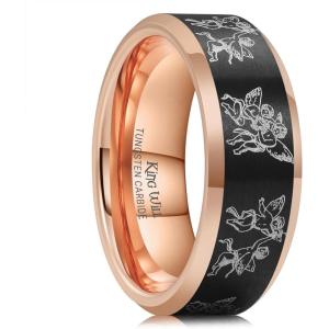 King Will Till Death Men Wedding Band in Rose Gold, 8mm Stainless Steel Wedding Ring for Men, Rose-Gold Wedding Ring Polished Corrosion-Resistant Till Death Ring Comfort Fit Size 7-12(Black & Rose Gold)