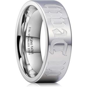 King Will Till Death Men Wedding Band in Rose Gold, 8mm Stainless Steel Wedding Ring for Men, Rose-Gold Wedding Ring Polished Corrosion-Resistant Till Death Ring Comfort Fit Size 7-12(Steel Sliver)