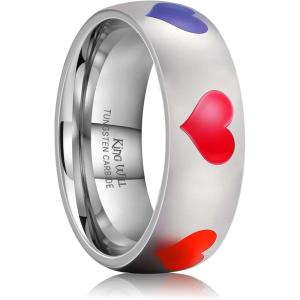 King Will Titanium Steel Wedding Band for Men Women-8mm Black/Sliver Wedding Ring with Stars and Hearts in Vary Colors Design Comfort Fit Size 10(Heart-Sliver)