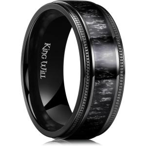 King Will Titanium Wedding Band for Men 7-8mm Black/Silver/Gold Titanium Men Ring with Koa/Maple Wood Inlay, Wooden Wedding Ring for Men Women Comfort Fit Size 6-14(A-Black Millettia Wood)