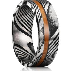 King Will Titanium Wedding Band for Men 7-8mm Black/Silver/Gold Titanium Men Ring with Koa/Maple Wood Inlay, Wooden Wedding Ring for Men Women Comfort Fit Size 6-14(D-Black)