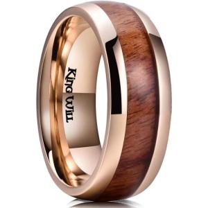 King Will Titanium Wedding Band for Men 7-8mm Black/Silver/Gold Titanium Men Ring with Koa/Maple Wood Inlay, Wooden Wedding Ring for Men Women Comfort Fit Size 6-14(C-Rose Gold 8mm Koa Wood)