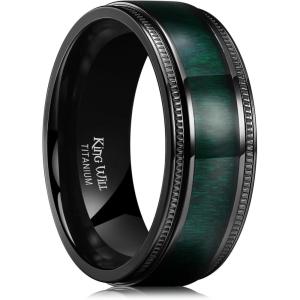 King Will Titanium Wedding Band for Men 7-8mm Black/Silver/Gold Titanium Men Ring with Koa/Maple Wood Inlay, Wooden Wedding Ring for Men Women Comfort Fit Size 6-14(A-Black Green Maple Wood)
