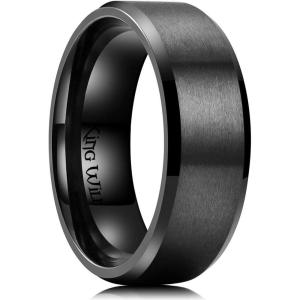 King Will Titanium Wedding Band for Men Women- 3-10mm Width Black/Sliver/Gold High Purity Titanium Promise Wedding Ring Comfort Fit for Daily Wear Size 6-14(B-Black 8mm)
