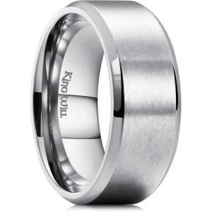 King Will Titanium Wedding Band for Men Women- 3-10mm Width Black/Sliver/Gold High Purity Titanium Promise Wedding Ring Comfort Fit for Daily Wear Size 6-14(C-Silver 9mm)