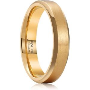 King Will Titanium Wedding Band for Men Women- 3-10mm Width Black/Sliver/Gold High Purity Titanium Promise Wedding Ring Comfort Fit for Daily Wear Size 6-14(D-Gold 5mm)