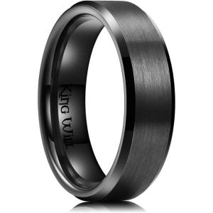 King Will Titanium Wedding Band for Men Women- 3-10mm Width Black/Sliver/Gold High Purity Titanium Promise Wedding Ring Comfort Fit for Daily Wear Size 6-14(A-Black 6mm)