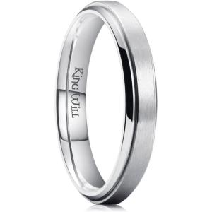 King Will Titanium Wedding Band for Men Women- 3-10mm Width Black/Sliver/Gold High Purity Titanium Promise Wedding Ring Comfort Fit for Daily Wear Size 6-14(B-Silver 4mm)