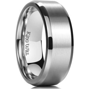 King Will Titanium Wedding Band for Men Women- 3-10mm Width Black/Sliver/Gold High Purity Titanium Promise Wedding Ring Comfort Fit for Daily Wear Size 6-14(C-Silver 8mm)