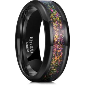 King Will Titanium Wedding Band for Men Women-8mm Black Titanium Rings with Multicolor Foils Inlay, Durable Wedding Rings with Domed & Flat Cut Style Comfort Fit Size 7-13(B-Black-Green)