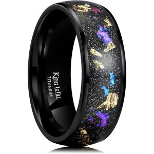 King Will Titanium Wedding Band for Men Women-8mm Black Titanium Rings with Multicolor Foils Inlay, Durable Wedding Rings with Domed & Flat Cut Style Comfort Fit Size 7-13(A-Black-Gold+Purple)