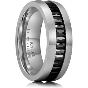 King Will Titanium Wedding Band for Men Women-8mm Black/Silver/Gold Wedding Ring with Cubic Zirconia CZ Inlay Matte Finish Engagement Promise Ring Comfort Fit Size 7-14(Steel&Black)