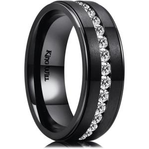 King Will Titanium Wedding Band for Men Women-8mm Black/Silver/Gold Wedding Ring with Cubic Zirconia CZ Inlay Matte Finish Engagement Promise Ring Comfort Fit Size 7-14(Black)