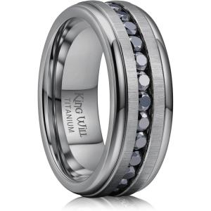 King Will Titanium Wedding Band for Men Women-8mm Black/Silver/Gold Wedding Ring with Cubic Zirconia CZ Inlay Matte Finish Engagement Promise Ring Comfort Fit Size 7-14(Gunmetal Gray-Black)