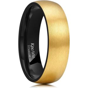 King Will Titanium Wedding Band for Men Women-Sliver/Black/Gold Plated Pure Titanium Wedding Ring, 3-9mm Widths Available Brushed Matte Design Comfort Fit Size 4-16(E-Gold Inner Black-7mm)