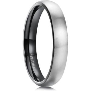 King Will Titanium Wedding Band for Men Women-Sliver/Black/Gold Plated Pure Titanium Wedding Ring, 3-9mm Widths Available Brushed Matte Design Comfort Fit Size 4-16(C-Inner Black-4mm)