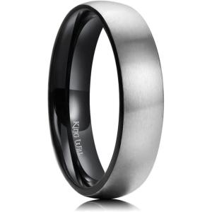 King Will Titanium Wedding Band for Men Women-Sliver/Black/Gold Plated Pure Titanium Wedding Ring, 3-9mm Widths Available Brushed Matte Design Comfort Fit Size 4-16(C-Inner Black-5mm)