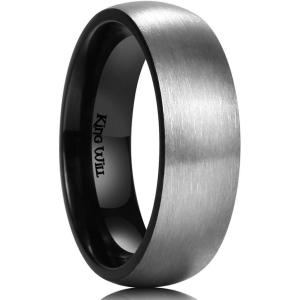 King Will Titanium Wedding Band for Men Women-Sliver/Black/Gold Plated Pure Titanium Wedding Ring, 3-9mm Widths Available Brushed Matte Design Comfort Fit Size 4-16(C-Inner Black-7m)