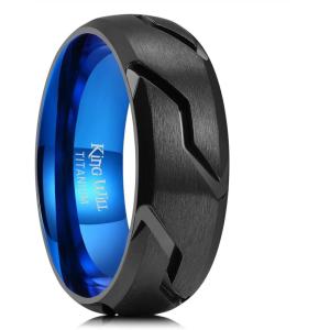 King Will Titanium Wedding Ring for Men Women-8-10mm Black Wedding Band with Tire Tread Pattern Design Comfort Fit for Everday Wear Size 9-11(8mm-Black&Blue -C)