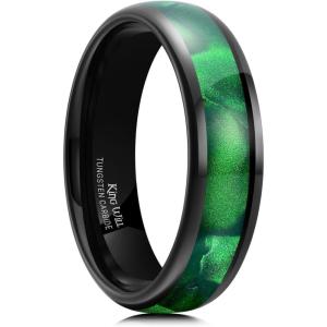 King Will Tungsten Carbide Rings for Men Black Mens Wedding Band Colorful Shell Inlay Domed Polished(Green)