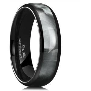 King Will Tungsten Carbide Rings for Men Black Mens Wedding Band Colorful Shell Inlay Domed Polished(Grey)