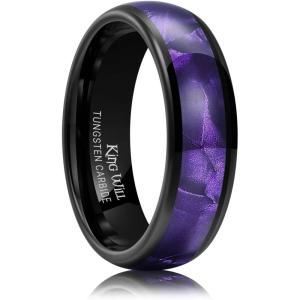 King Will Tungsten Carbide Rings for Men Black Mens Wedding Band Colorful Shell Inlay Domed Polished(Purple-8mm)