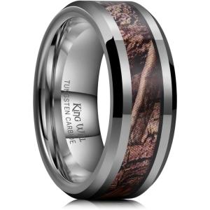 King Will Tungsten Carbide Wedding Band for Men – 8mm Black High Polished Inlay Green/Black Olive Shell Texture Patterns for Everyday Wear Comfort Fit(Gunmetal & Camo 8mm)