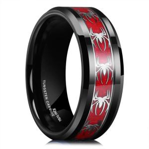 King Will Tungsten Carbide Wedding Band for Men – 8mm Black High Polished Inlay Spider for Everyday Wear Comfort Fit(Black 8mm)