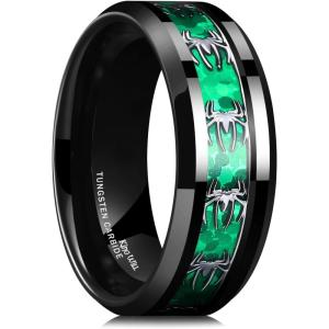 King Will Tungsten Carbide Wedding Band for Men – 8mm Black High Polished Inlay Spider for Everyday Wear Comfort Fit(green-black)