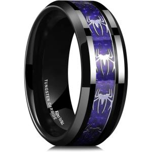 King Will Tungsten Carbide Wedding Band for Men – 8mm Black High Polished Inlay Spider for Everyday Wear Comfort Fit(purple-black)