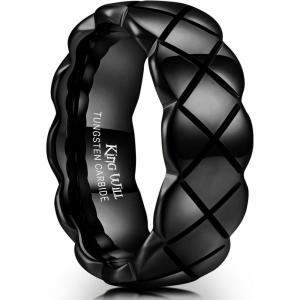 King Will Tungsten Carbide Wedding Band for Men Women, 8mm Gold/Black Plated Wedding Ring with Notch Design Comfort Fit Promise Ring Size 7-14(Black)