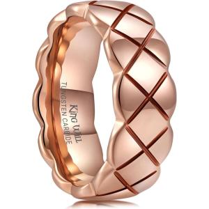King Will Tungsten Carbide Wedding Band for Men Women, 8mm Gold/Black Plated Wedding Ring with Notch Design Comfort Fit Promise Ring Size 7-14(Rose Gold)