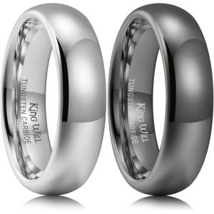 King Will Tungsten Carbide Wedding Band for Men Women Promise Rings for Couples Domed High Polish(6mm 2PC-Silver & Gunmetal)