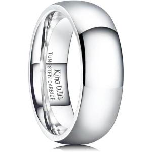 King Will Tungsten Carbide Wedding Band for Men Women Promise Rings for Couples Domed High Polish(7mm-Silver)