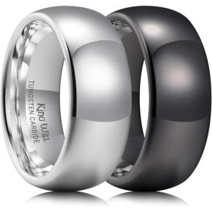 King Will Tungsten Carbide Wedding Band for Men Women Promise Rings for Couples Domed High Polish(8mm 2PC-Silver & Gunmetal)