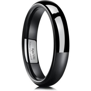 King Will Tungsten Carbide Wedding Band for Men Women Promise Rings for Couples Domed High Polish(Black-4mm)